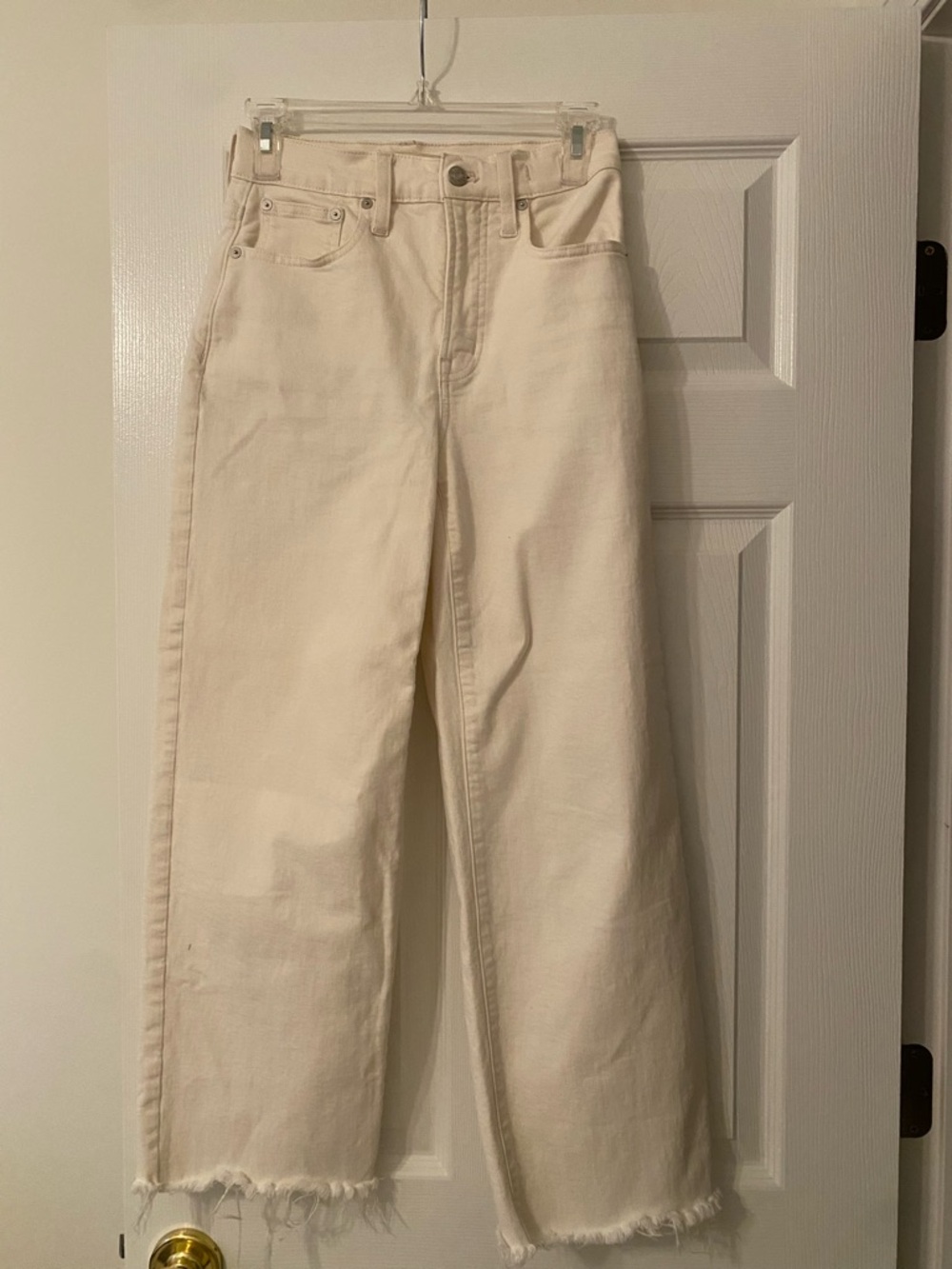 Madewell Cream High-Rise Wide Leg Jeans with Raw Hem
